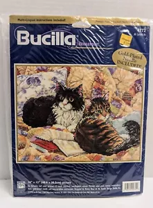 New Bucilla Cross Stitch Kit All Curled Up 4772 Cats Kittens Nancy Rossi Vintage - Picture 1 of 2