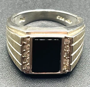 Vintage Jed signierter Onyz & Cz Sterling 925 Ring Gr. 9 - Bild 1 von 8