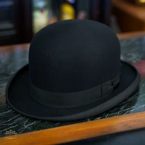 Antique 10s - 20s Aldine Club Hats Derby Bowler Mens 7 1/4 Black d'Orsay Curl - Picture 1 of 24
