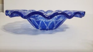 Sydenstricker Fused Glass Bowl Ruffled Edges, Cobalt Blue, 6 1/2" Signed - Picture 1 of 7
