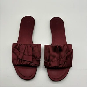 The Row Ellen Ruched Satin Sandal Slides Burgundy Open Toe Slip On Size 39.5 - Picture 1 of 10