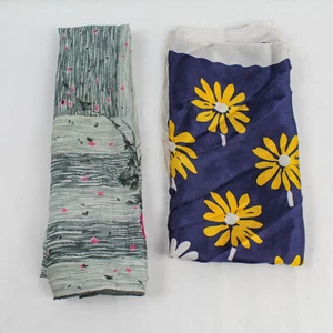 Lot of 2 Women's Floral Scarves - Navy Blue & Gray with Stain - Chic Accessories - Picture 1 of 5