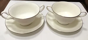 Wedgwood SILVER ERMINE Bone China Set di 2 tazze e piattini zuppa crema doppio manico - Foto 1 di 10