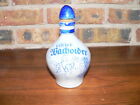 Pichet de poterie allemand décoratif vintage bleu et gris 0,25 litre ~ publicité pour l'alcool ?