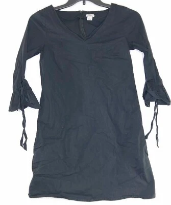 J Crew Womens Dress 3/4 Sleeve V-Neck Sz 8 Solid Black Knee Length Cotton Blend - Image 1 of 4