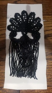 Antique/Vintage Black Jasper Victorian Beaded Trim Fringed Applique - Picture 1 of 2
