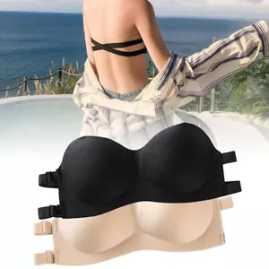 Strapless Padded Push Up Bra Clear Back Straps Bra Invisible Breathable Summer - Picture 1 of 10