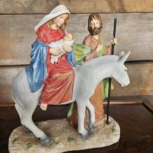 Regency International Resin Holy Family On Donkey 10" Jesus Mary Joseph Bible - Picture 1 of 8