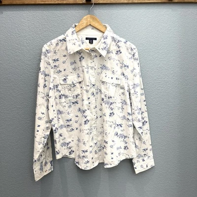 Tommy Hilfiger женская рубашка цветочный белый и синий размер XXL - Изображение 1 из 4