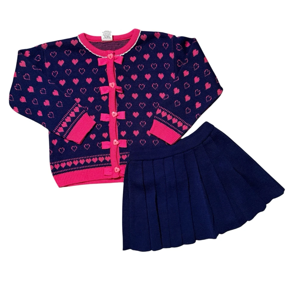 Conjunto de falda plisada suéter lazo corazón vintage años 80 90 talla 3 niño pequeño coqueta preppy Foto 1 de 4