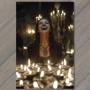 Art Print Gothic Woman Laughing Tattoos Candles Jewelry Dramatic Candlelight Moo - Picture 1 of 1
