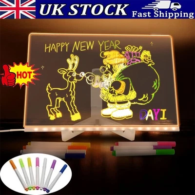 BEST HOME GADGETS LED Note Board with 7 Coloured Pens Acrylic Dry Erase Illuminated Drawing Board