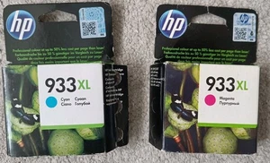 2 Genuine Original HP 933XL Colour Ink Cartridges - Magenta and Cyan - Afbeelding 1 van 5