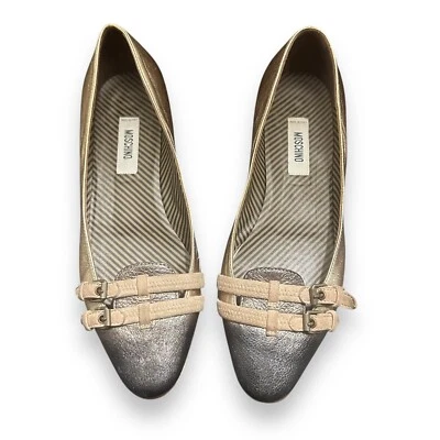 Moschino Y2K Vintage Ballet Flats Metallic Leather Suede Buckle 7 37 - Image 1 of 4
