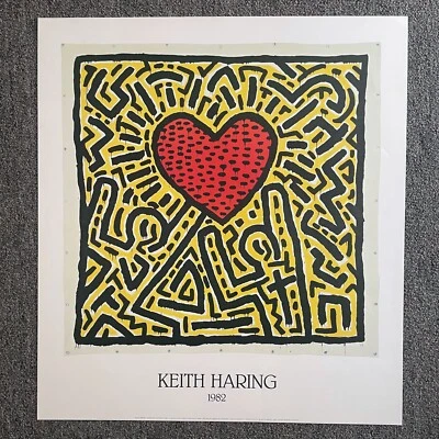 Póster original de Keith Haring - 1982 Dos figuras con corazón (impreso en Francia) Foto 1 de 4