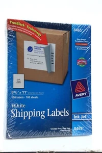 Avery White Shipping Labels 8.5x11 Full Sheet Inkjet 100 sheet box 8465 TRUBLOCK - Picture 1 of 6