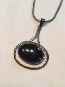 Vintage 90er Sterlingsilber schwarzer Onyx Amulett Anhänger Halskette Kette - Bild 1 von 6