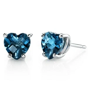 1.9 ct Heart Shape London Blue Topaz Stud Earrings in 14K White Gold - Picture 1 of 5