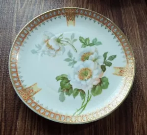 Prussia Pottery Plate Wild Roses Gold Flourishes Mitchell-Woodbury Boston - Picture 1 of 8
