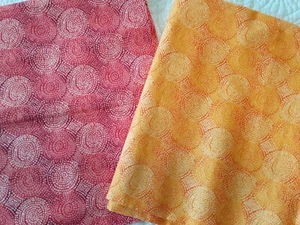 2 Cuts Bright Red Orange Cotton Fabric Light & Dark Round Dotted Circles Pattern - Picture 1 of 10