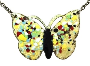 Vintage Enamel Butterfly Silvertone Necklace - Picture 1 of 5