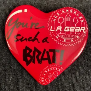 ••EIGHT Vintage 1980's LA Gear BRAT Heart Pinback Buttons Retro Advertising - Picture 1 of 6