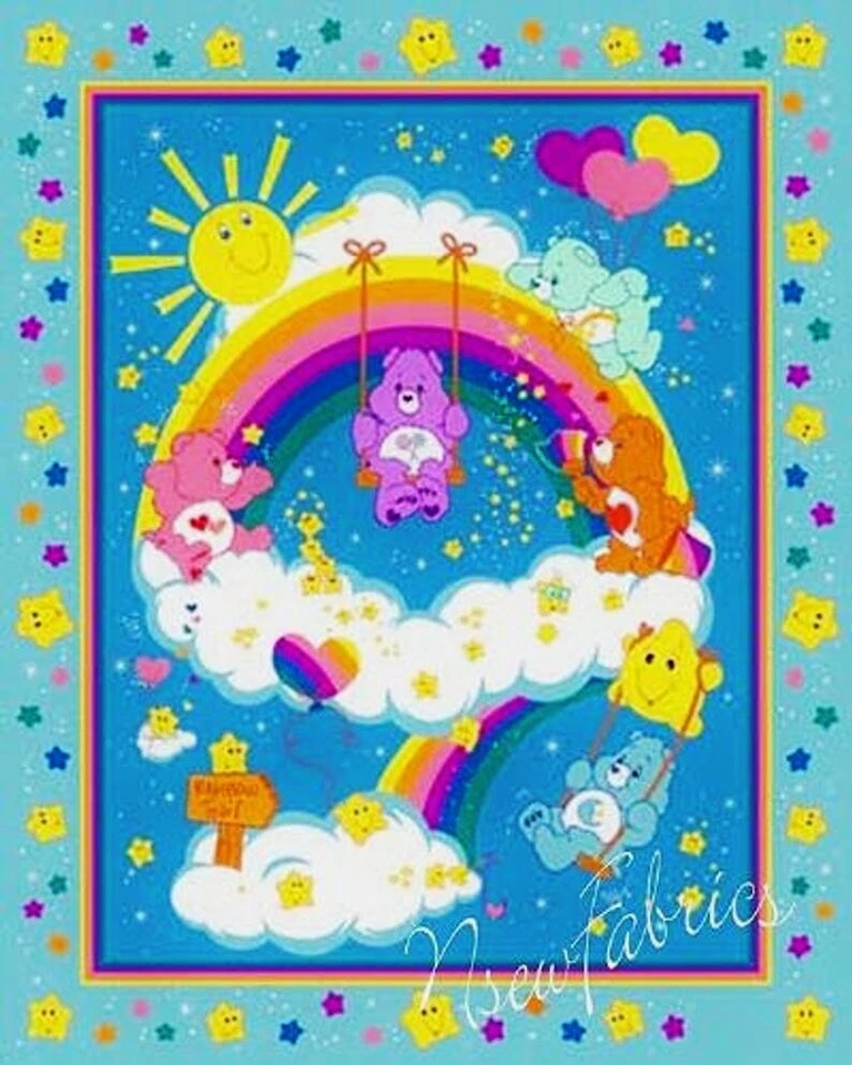 Care Bear Nursery Fabric Rainbow Trail Quilt Panel Quilting Blanket Wallhanging  - Image 1 of 1