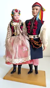 Vintage Handmade Polish Dance Couple Dolls On Wood Stand 12" - Picture 1 of 14