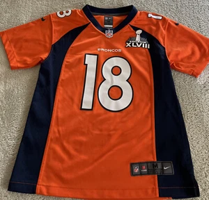 Nike Denver Broncos Football Boys Orange Jersey Super Bowl Manning 18 10-12 - Picture 1 of 8