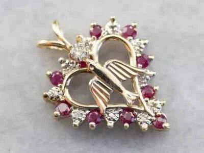 2 Ct Round Cut Red Ruby Lab-Created Bird Heart Pendant In 14K Yellow Gold Plated - Image 1 of 4