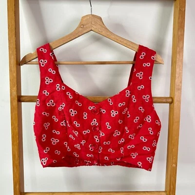 Volcom Sleeveless Crop Top Womens Medium Red Floral Print Linen & Cotton Blend - Image 1 of 4