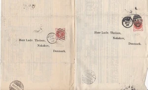 1892/9 2 DIFF HULL DUPLEX PMK SHAW PRICES CURRENT CIRCULARS TO NAKSKOV DENMARK - Picture 1 of 3