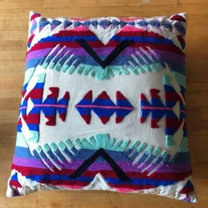 Colorful Rug Pillow Pillowcase 16"x16" Ethnic Boho Blue Purple Cream Burgundy - Picture 1 of 7