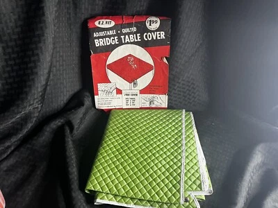 Vintage EZ FIT Adjustable QUILTED Vinyl Bridge Card Table (30”-32”) Cover w/ROSE - Image 1 of 4