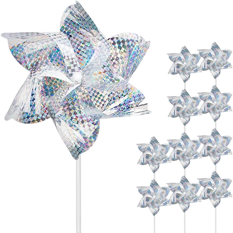 Reflective Pinwheels 10 PK Extra Sparkly Spinner for Garden Decor Bird Repellent
