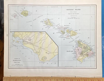 Mapa del Estado de 1897 HAWAII ~ Reverso ISLAS EN EL Pacífico 13,75" x 11" Foto 1 de 4
