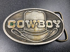 Cowboy Hat Belt Buckle Western Sky Patrol Engraved Capt. Hawks Silver Tone