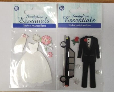 Lote de 2 pegatinas 3D esenciales de novia vestido de novia esmoquin esmoquin limusina flor Foto 1 de 4