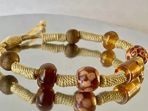 Bohemian Chic~ Baltic Cognac Amber Tube Melon Hemp Adjustable Bracelet A1404 - Picture 1 of 10