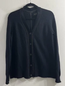 AllSaints Cardigan Womens 10 Lambs Wool Cashmere Angora Blend Chains Blue Navy - Picture 1 of 10
