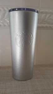 Starbucks  Metallic Silver 16 Oz Plastic Tumbler Cold Beverages No Straw Used - Picture 1 of 8