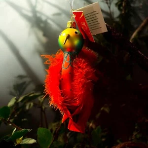 Rare Blown Glass Parrot Ornament With Feathers: Vintage Bombay Co. 1980's Tagged - Picture 1 of 9
