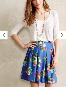 Falda plisada azul mezcla seda Maeve by Anthropologie Garden Days talla 8 - Imagen 1 de 12