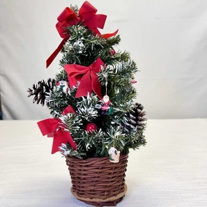 VTG Christmas Tree In Basket 11” & Miniature Porcelain Ornaments Pine Cones Bows - Picture 1 of 24