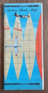 Vintage 1950s Travel advertising NORTHWEST ORIENT AIRLINES System Route Map - Picture 1 of 4