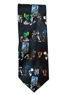 Looney Tunes Stamp Collection Bugs Taz Tweety Marvin Black Novelty Tie Vintage - Picture 1 of 4