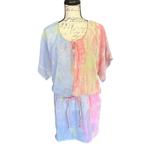 Shoreline Pink Blue Tie Dye Semi Sheer Swimsuit Cover Up Size 1X - Picture 1 of 5