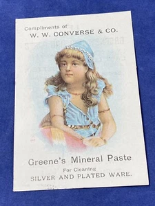 Limpiador de artículos plateados y chapados con tarjeta comercial victoriana C.1885 PASTA MINERAL VERDE - Imagen 1 de 4