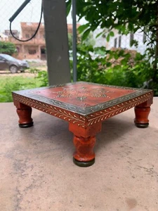 Indian Hand Carved Chowki Antique Design Table Decorative Handmade Low Table - Picture 1 of 8