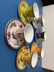 Classic Coffee Tea Butterfly Set Of 6 Espresso Cups and Plates - Picture 1 of 22
